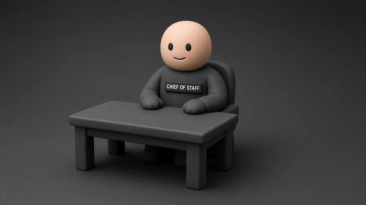 Clay Chief of Staff available at an empty desk — does not do QC